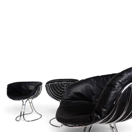 4er Set Pan Am Esszimmerstühle, Chrom, Leder von Gastone Rinaldi für RIMA, 1970
