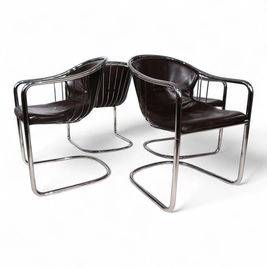 4er Set Chrom Esszimmerstühle von Gastone Rinaldi für Thema, 1970