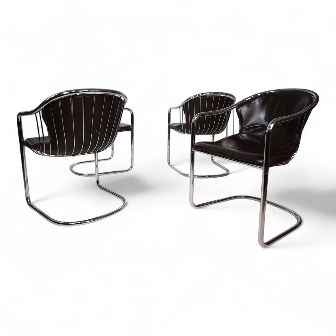 4er Set Chrom Esszimmerstühle von Gastone Rinaldi für Thema, 1970