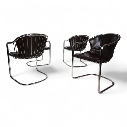 4er Set Chrom Esszimmerstühle von Gastone Rinaldi für Thema, 1970