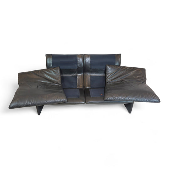 Saporiti Italia Zweisitzer Ledersofa von Giovanni Offredi, 1970