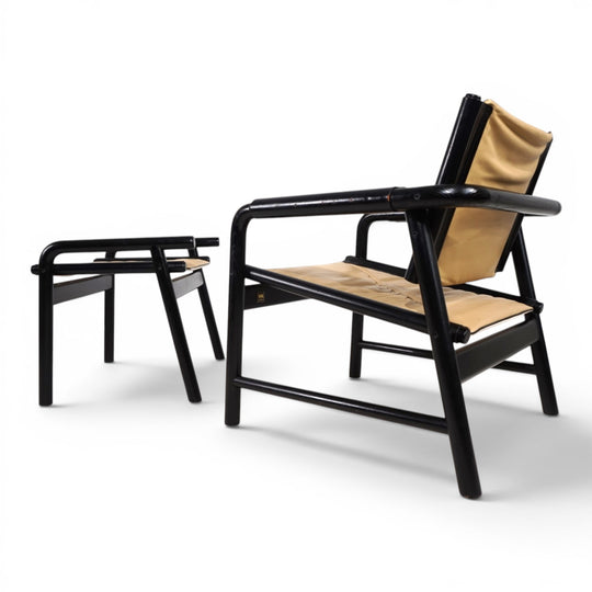 WK Möbel Leather Lounge Chair with Ottoman – Attributed to Hans Eichenberger, 1970