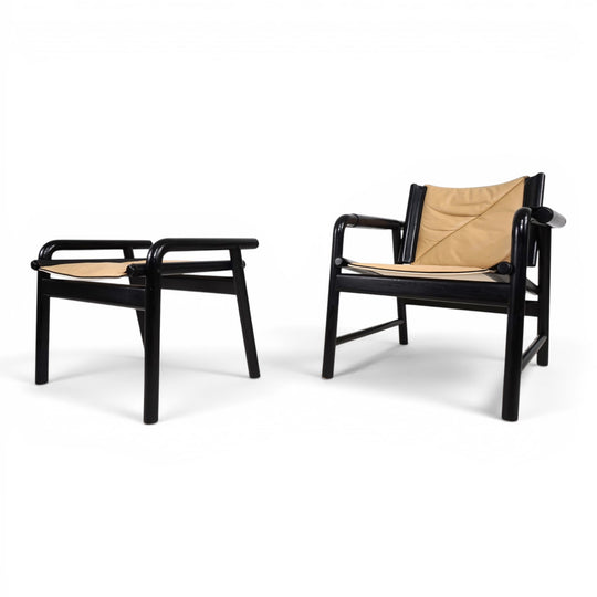 WK Möbel Leather Lounge Chair with Ottoman – Attributed to Hans Eichenberger, 1970