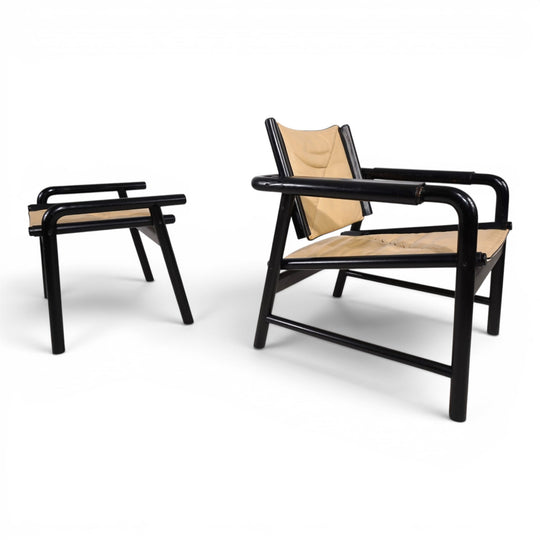 WK Möbel Leather Lounge Chair with Ottoman – Attributed to Hans Eichenberger, 1970