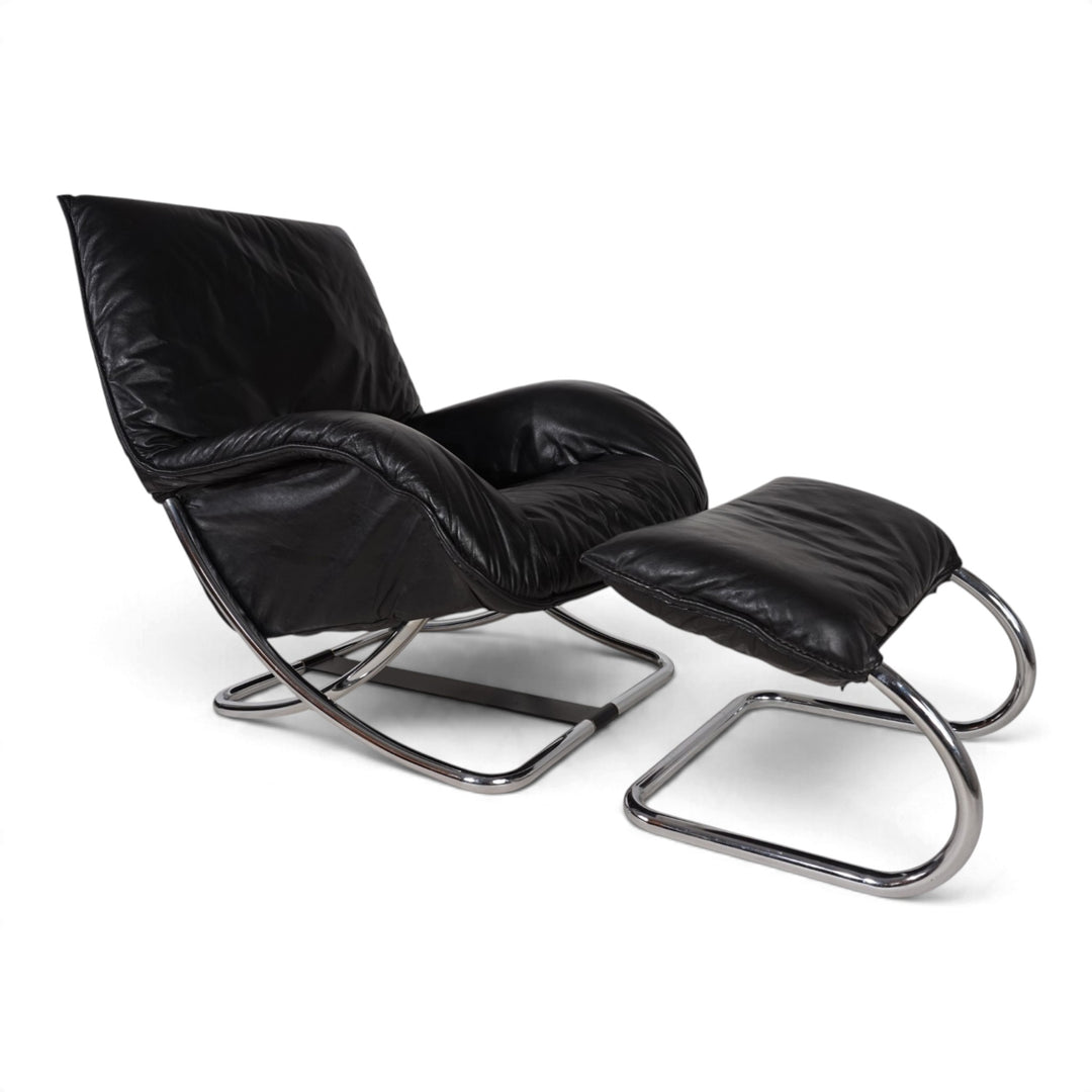 WK Möbel Leder Loungesessel mit Ottoman von Robert Haussmann, 1970
