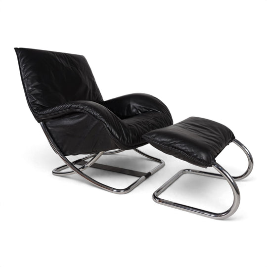 WK Möbel Leder Loungesessel mit Ottoman von Robert Haussmann, 1970