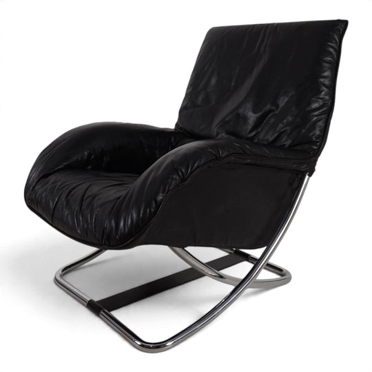 WK Möbel Leder Loungesessel mit Ottoman von Robert Haussmann, 1970