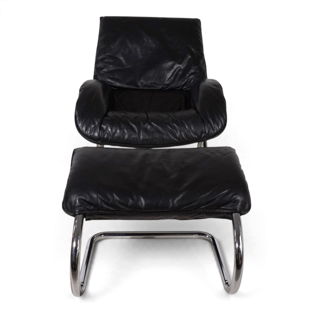 WK Möbel Leder Loungesessel mit Ottoman von Robert Haussmann, 1970