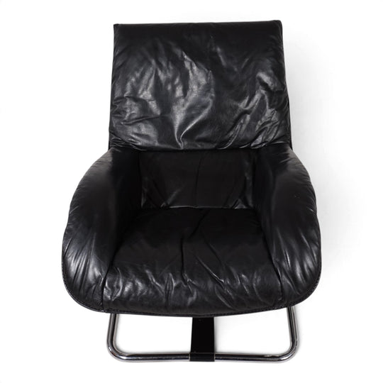 WK Möbel Leder Loungesessel mit Ottoman von Robert Haussmann, 1970