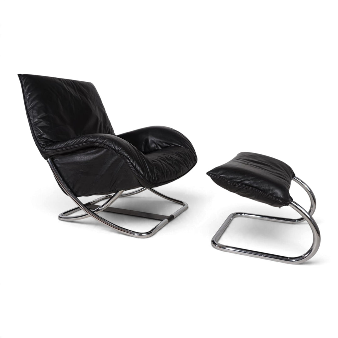 WK Möbel Leder Loungesessel mit Ottoman von Robert Haussmann, 1970
