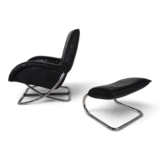 WK Möbel Leder Loungesessel mit Ottoman von Robert Haussmann, 1970