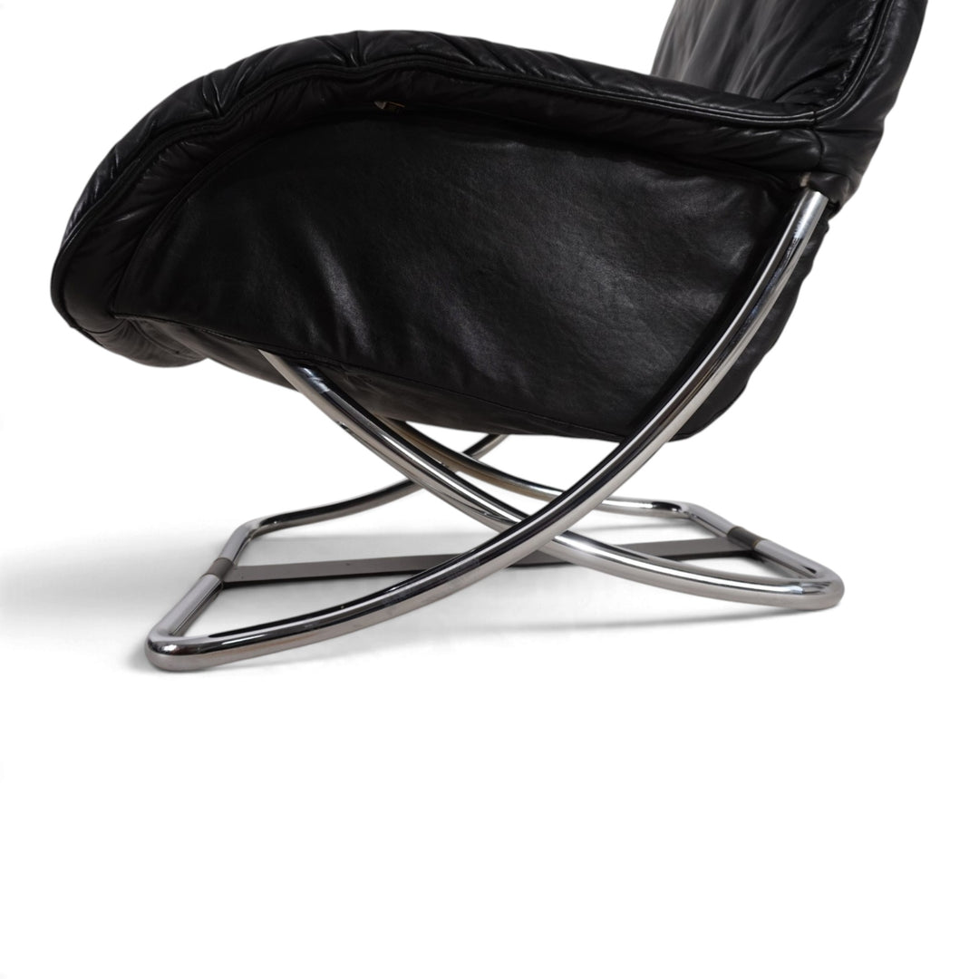 WK Möbel Leder Loungesessel mit Ottoman von Robert Haussmann, 1970