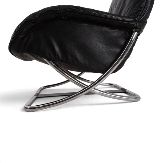 WK Möbel Leder Loungesessel mit Ottoman von Robert Haussmann, 1970