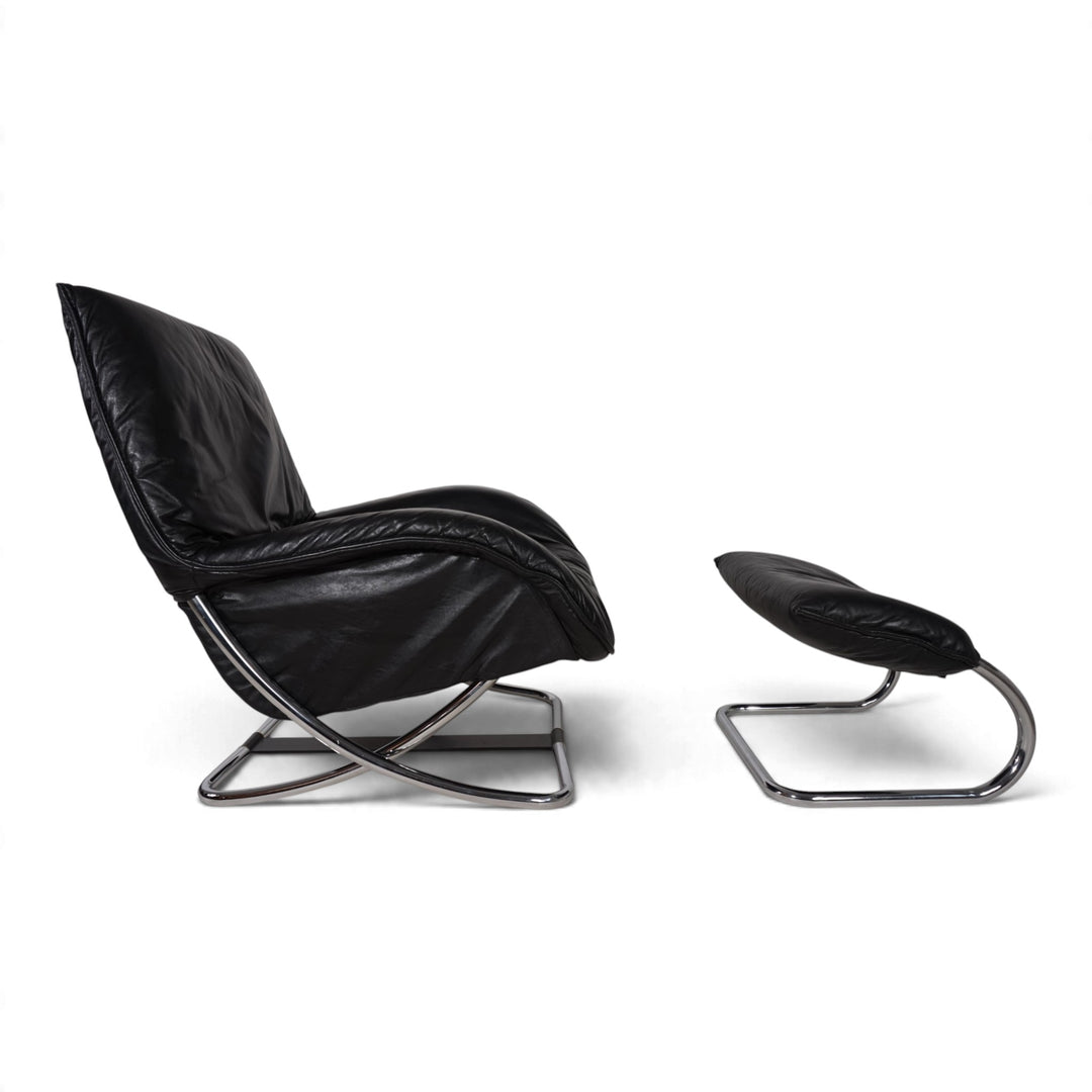 WK Möbel Leder Loungesessel mit Ottoman von Robert Haussmann, 1970