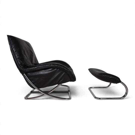 WK Möbel Leder Loungesessel mit Ottoman von Robert Haussmann, 1970