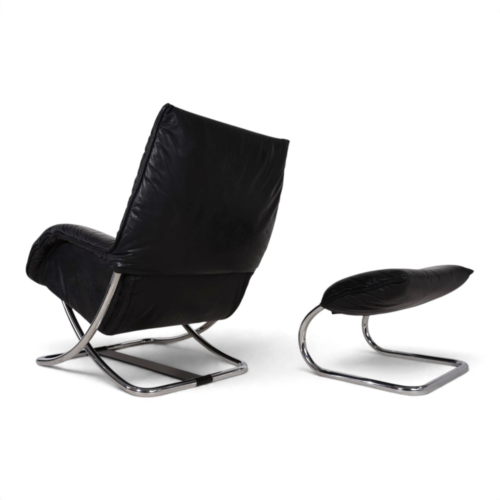 WK Möbel Leder Loungesessel mit Ottoman von Robert Haussmann, 1970
