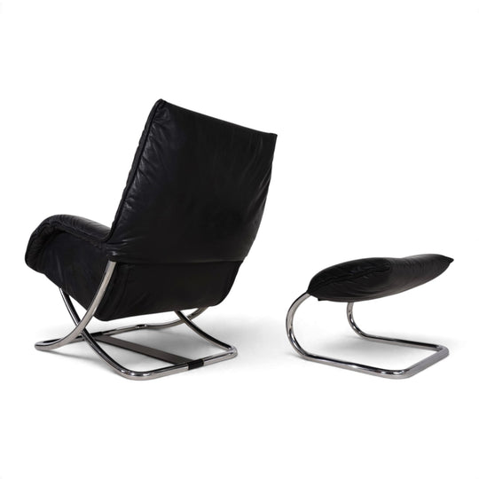 WK Möbel Leder Loungesessel mit Ottoman von Robert Haussmann, 1970