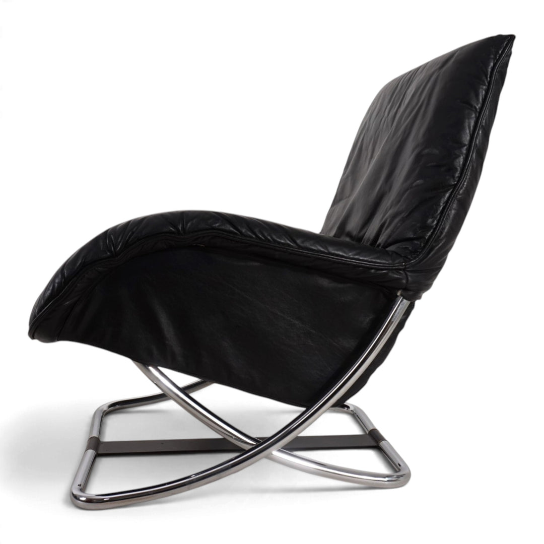 WK Möbel Leder Loungesessel mit Ottoman von Robert Haussmann, 1970