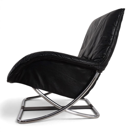 WK Möbel Leder Loungesessel mit Ottoman von Robert Haussmann, 1970