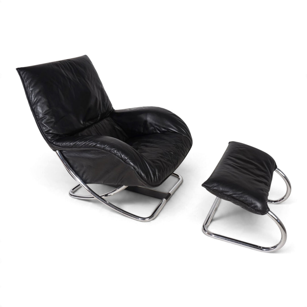 WK Möbel Leder Loungesessel mit Ottoman von Robert Haussmann, 1970
