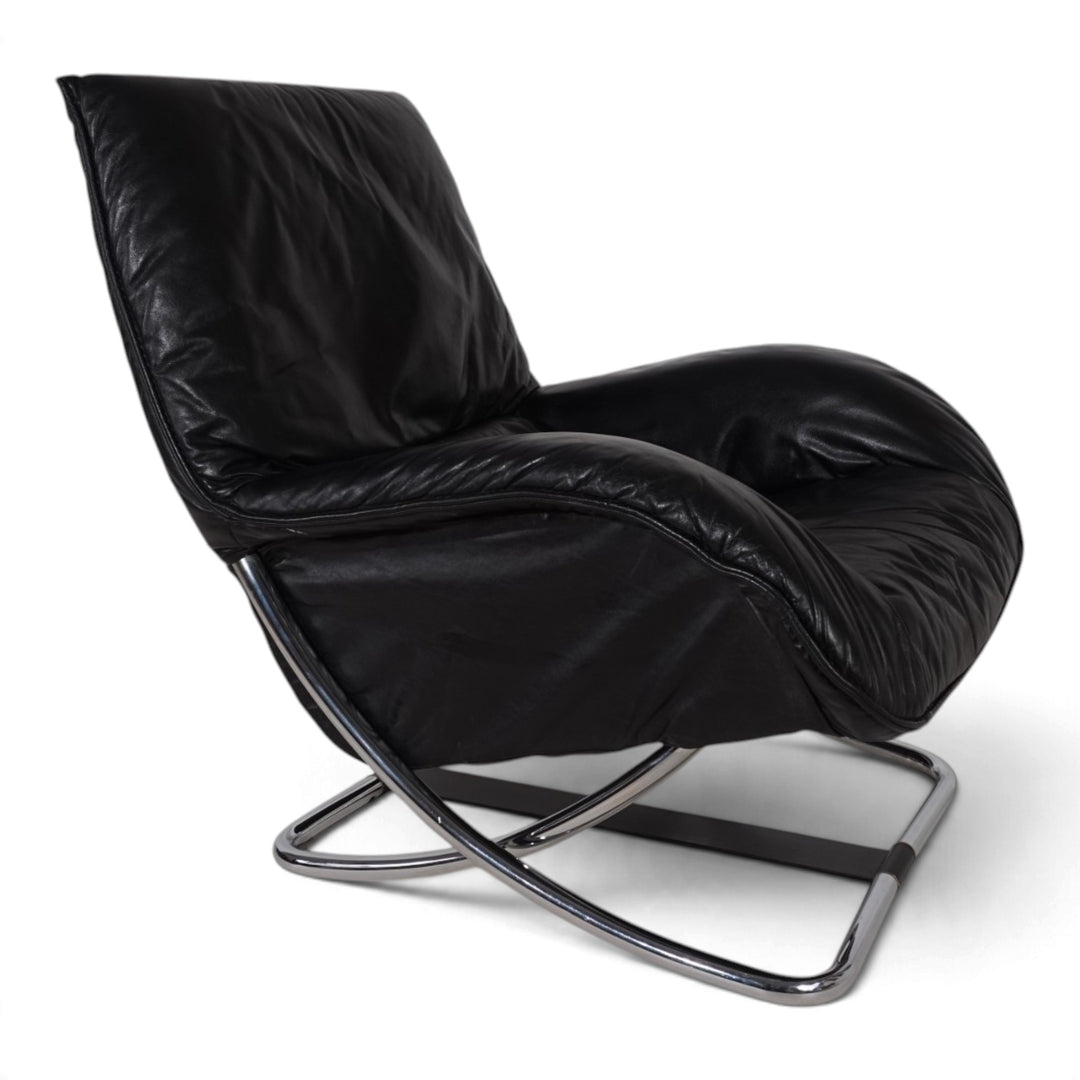 WK Möbel Leder Loungesessel mit Ottoman von Robert Haussmann, 1970