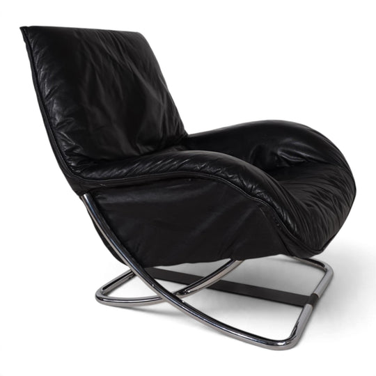 WK Möbel Leder Loungesessel mit Ottoman von Robert Haussmann, 1970