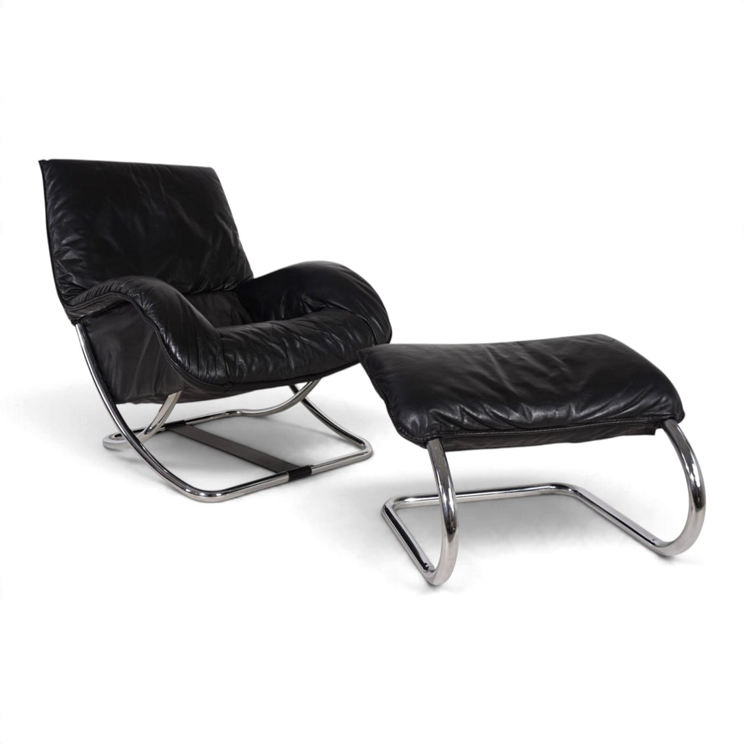 WK Möbel Leder Loungesessel mit Ottoman von Robert Haussmann, 1970