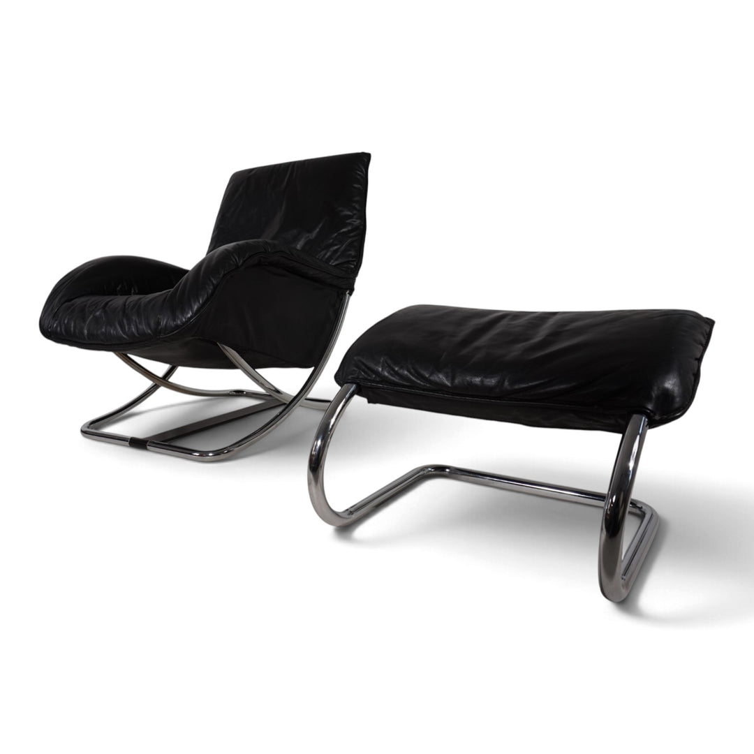 WK Möbel Leder Loungesessel mit Ottoman von Robert Haussmann, 1970