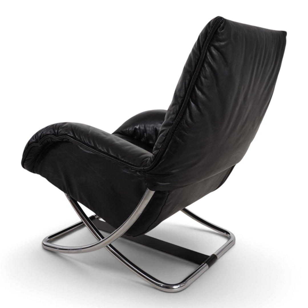 WK Möbel Leder Loungesessel mit Ottoman von Robert Haussmann, 1970