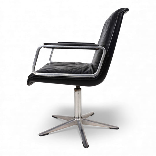 Wilkhahn Delta Leder Konferenz/Esszimmerstuhl drehbar von Delta Group, 1960