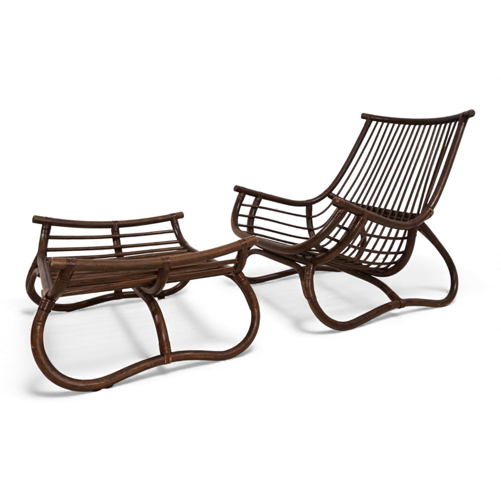Manou Rattan Loungesessel im Pagodenstil mit Ottoman, 1960