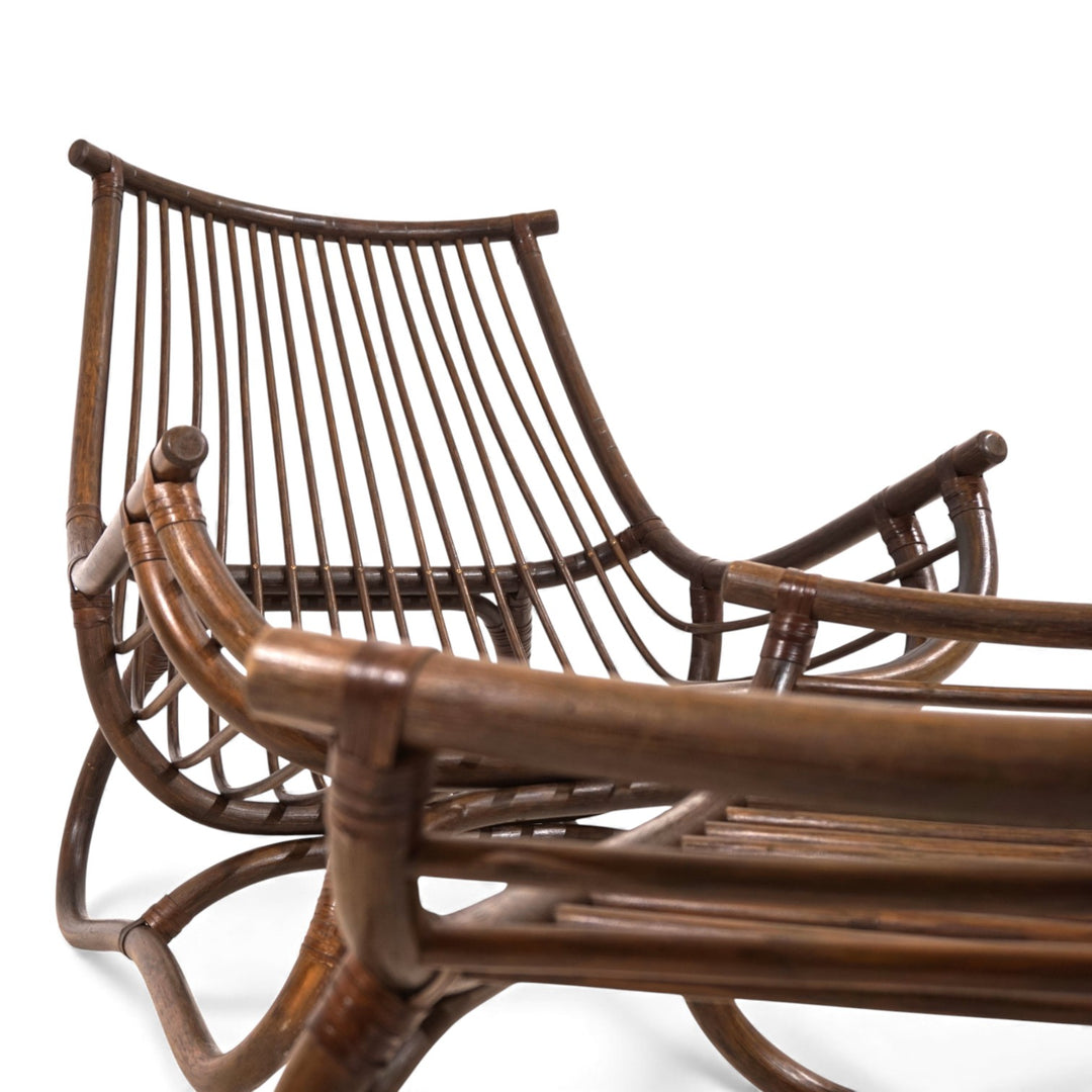 Manou Rattan Loungesessel im Pagodenstil mit Ottoman, 1960