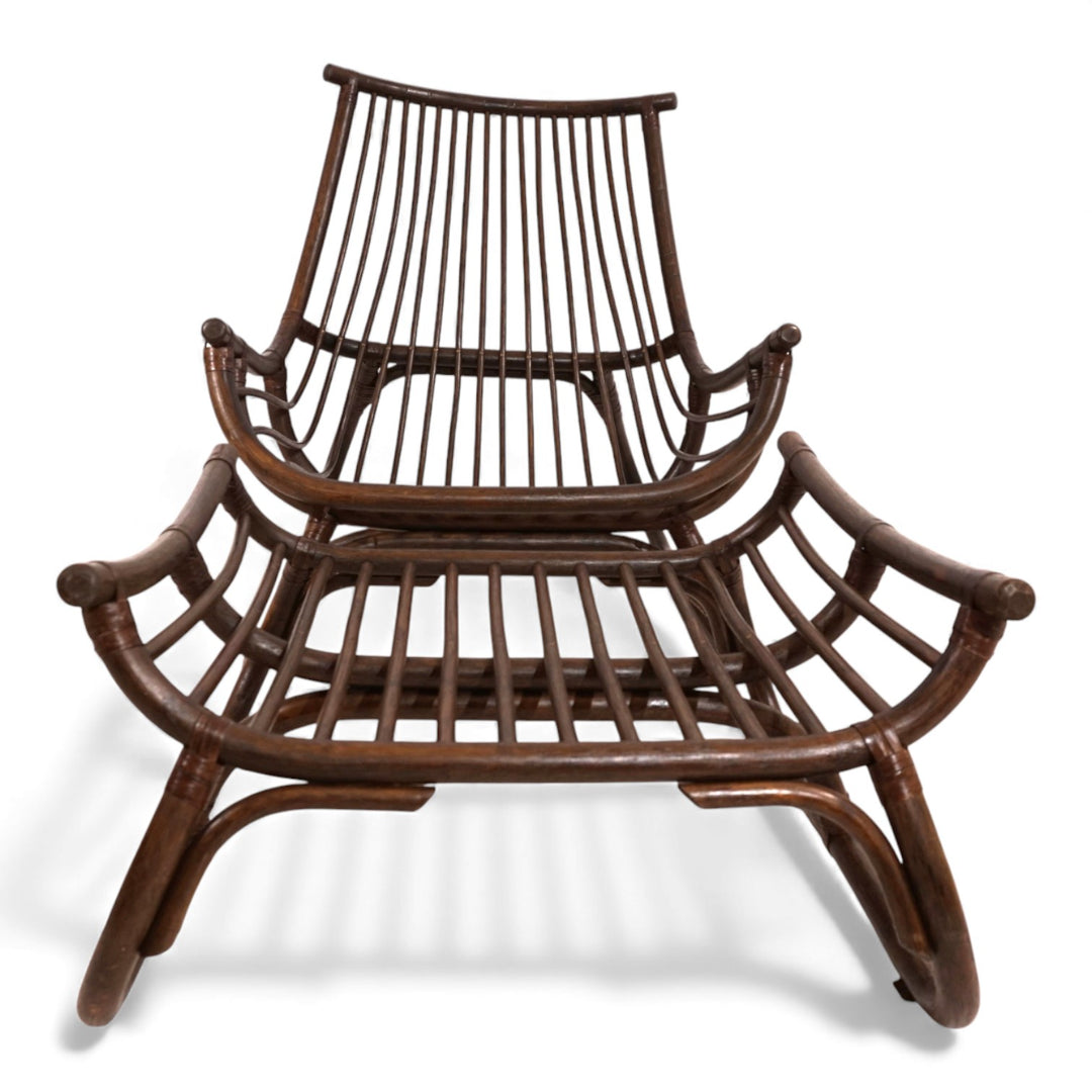 Manou Rattan Loungesessel im Pagodenstil mit Ottoman, 1960