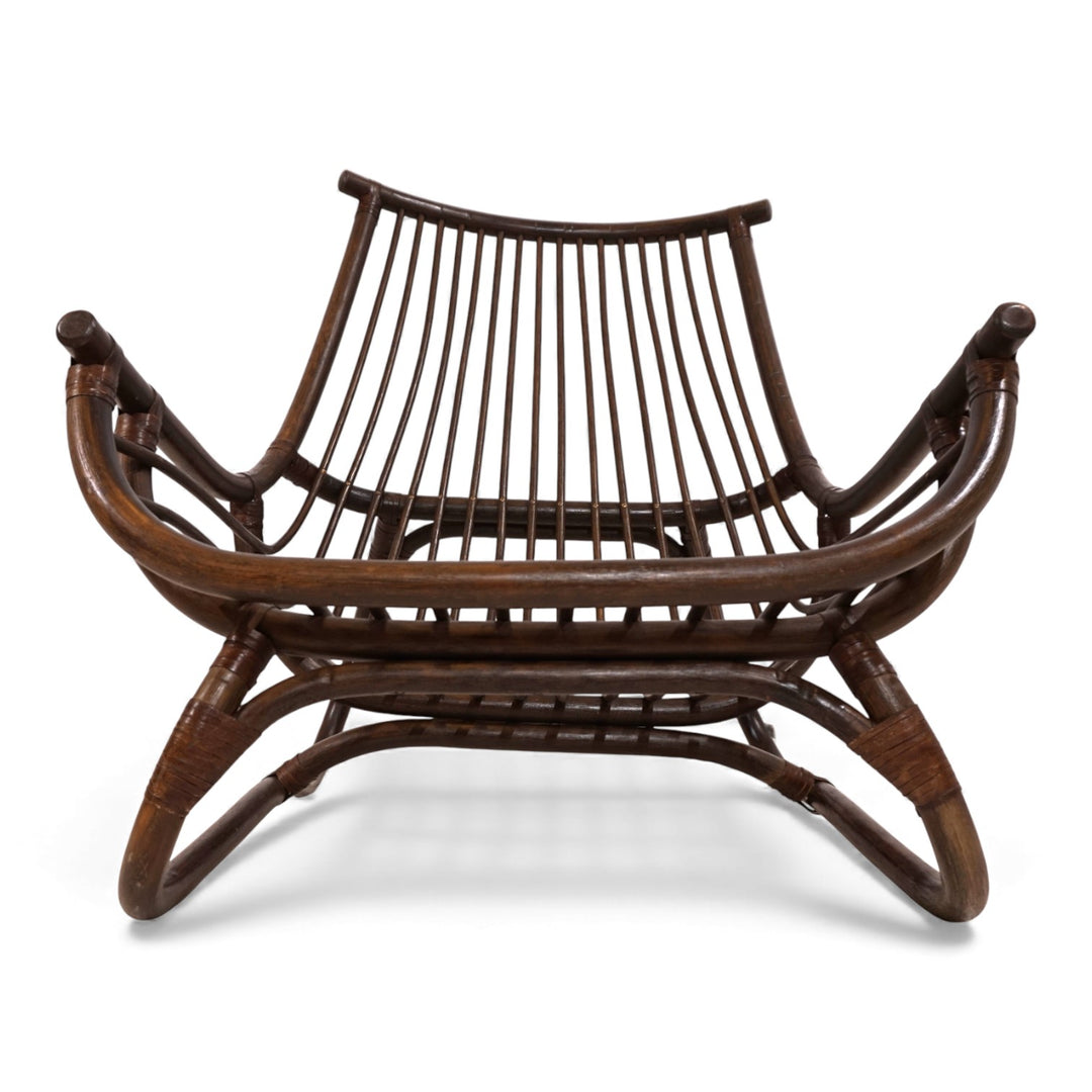 Manou Rattan Loungesessel im Pagodenstil mit Ottoman, 1960