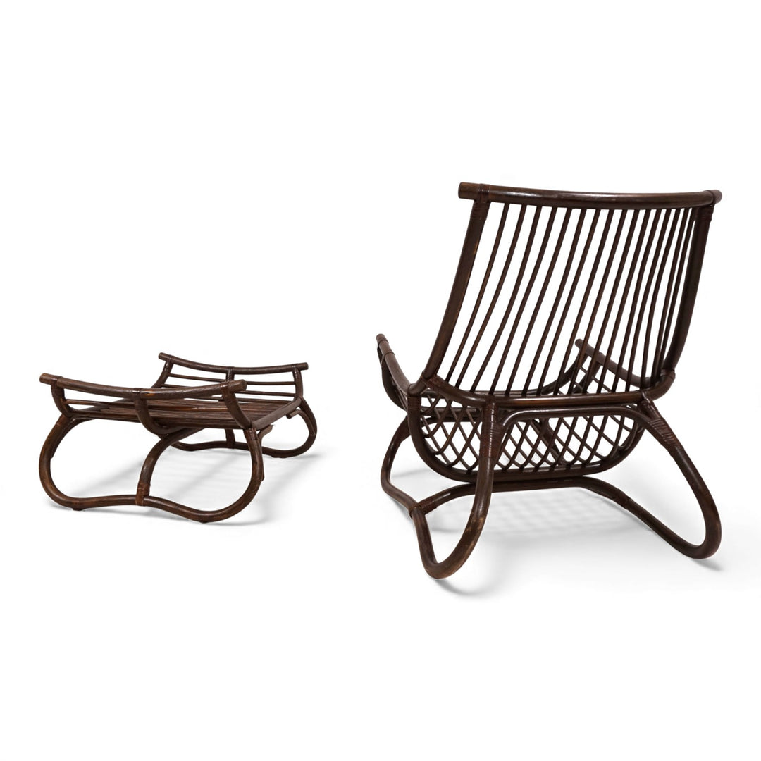 Manou Rattan Loungesessel im Pagodenstil mit Ottoman, 1960