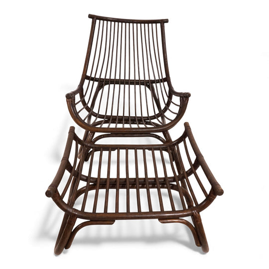 Manou Rattan Loungesessel im Pagodenstil mit Ottoman, 1960