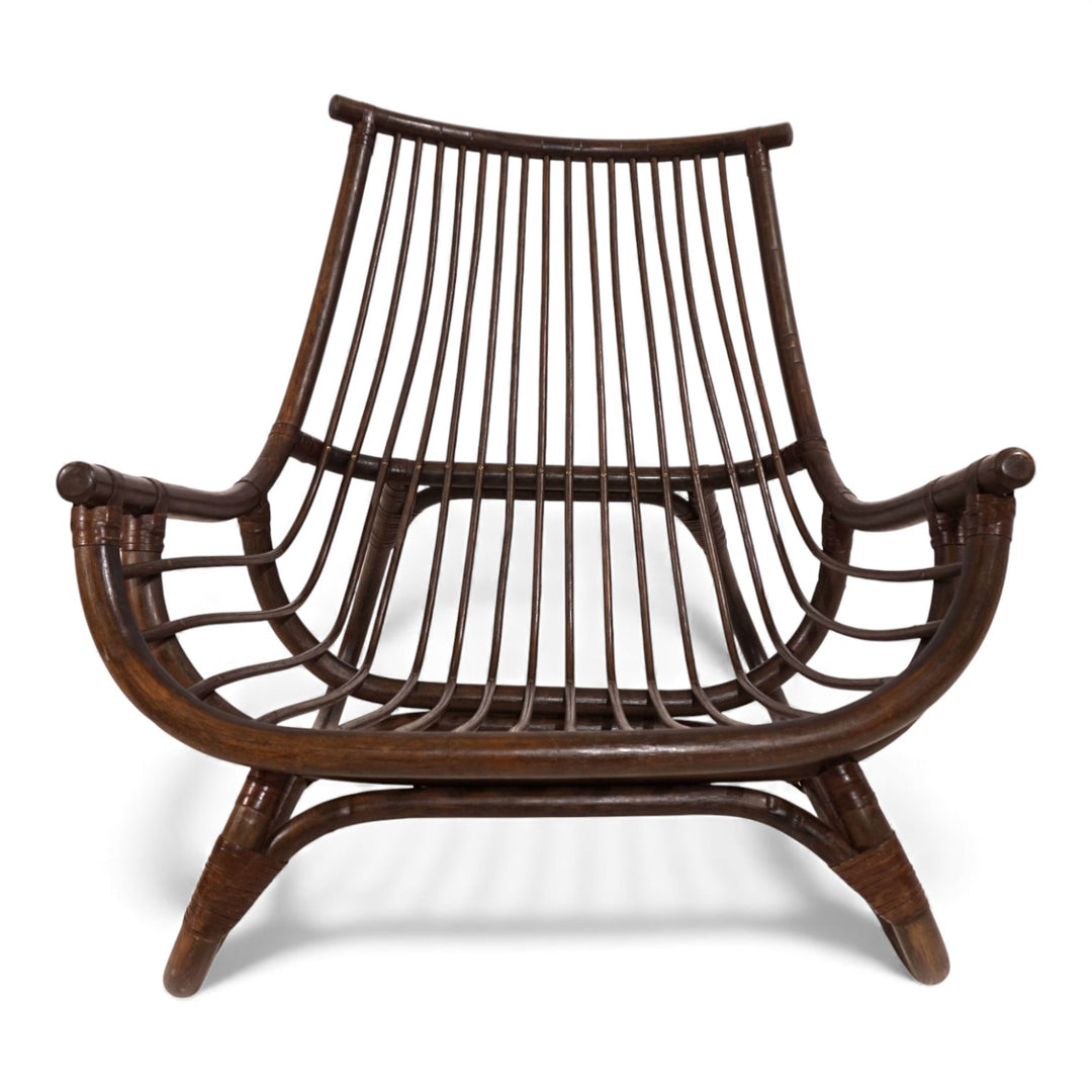 Manou Rattan Loungesessel im Pagodenstil mit Ottoman, 1960