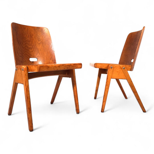 2er Set stapelbare Esszimmerstühle aus Schichtholz, 1960