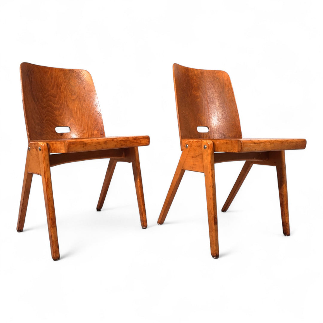 2er Set stapelbare Esszimmerstühle aus Schichtholz, 1960