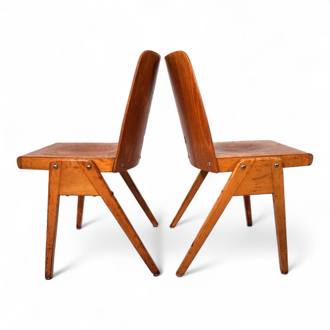 2er Set stapelbare Esszimmerstühle aus Schichtholz, 1960