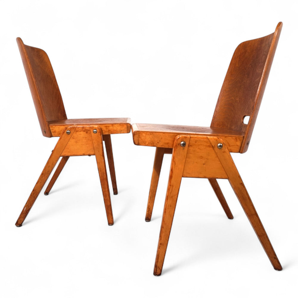 2er Set stapelbare Esszimmerstühle aus Schichtholz, 1960