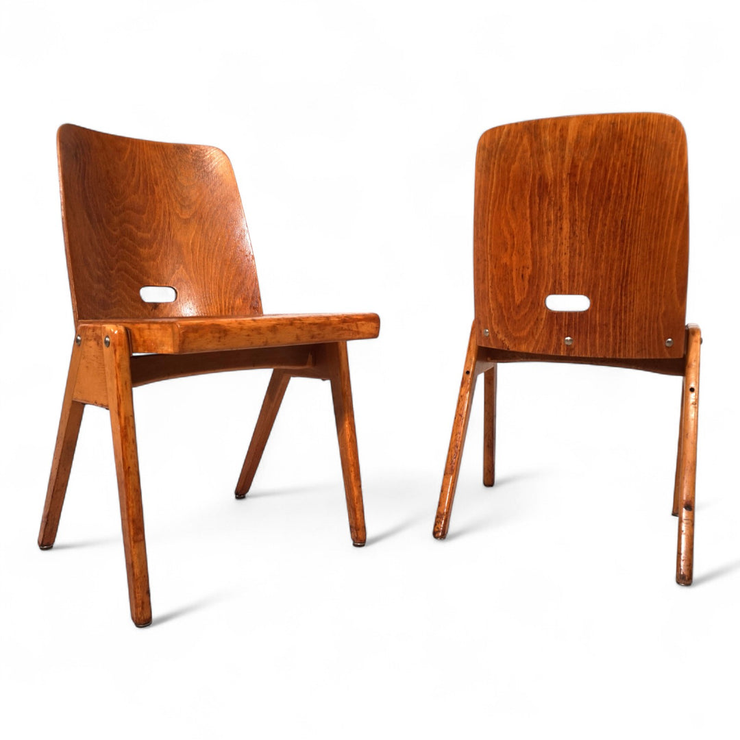 2er Set stapelbare Esszimmerstühle aus Schichtholz, 1960