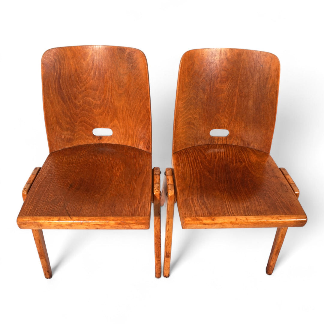 2er Set stapelbare Esszimmerstühle aus Schichtholz, 1960
