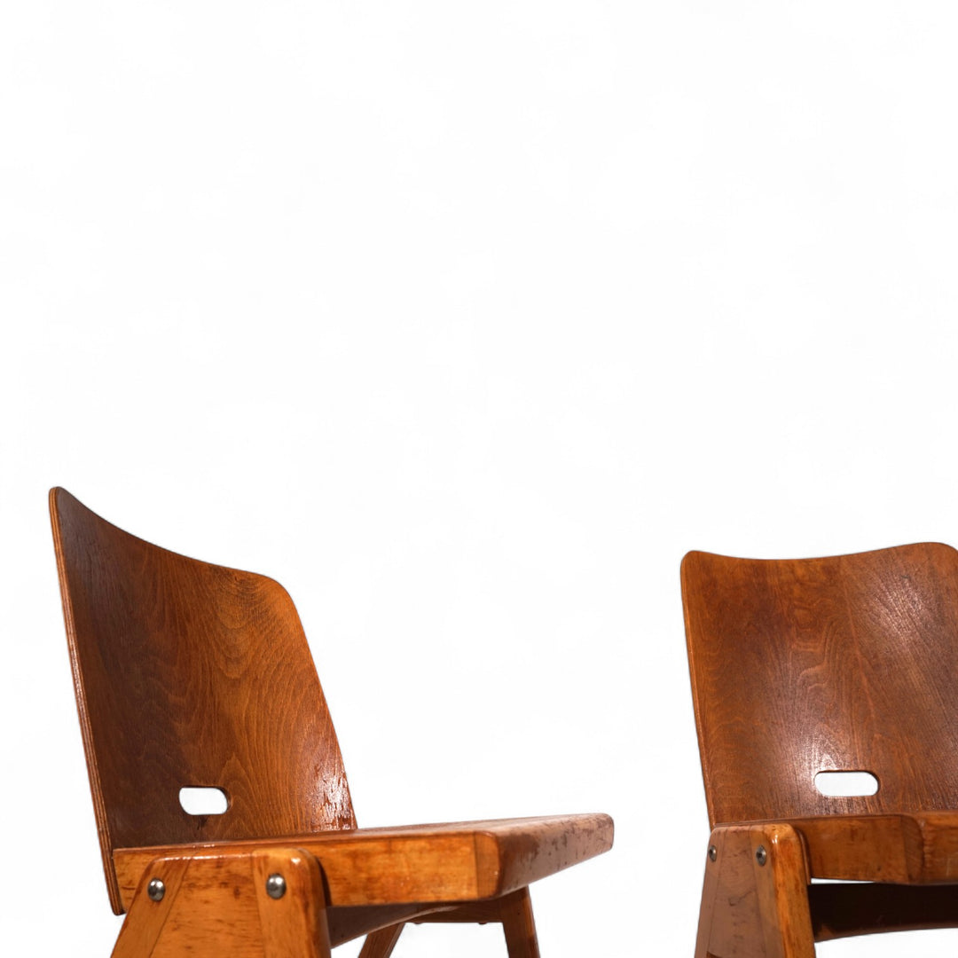 2er Set stapelbare Esszimmerstühle aus Schichtholz, 1960