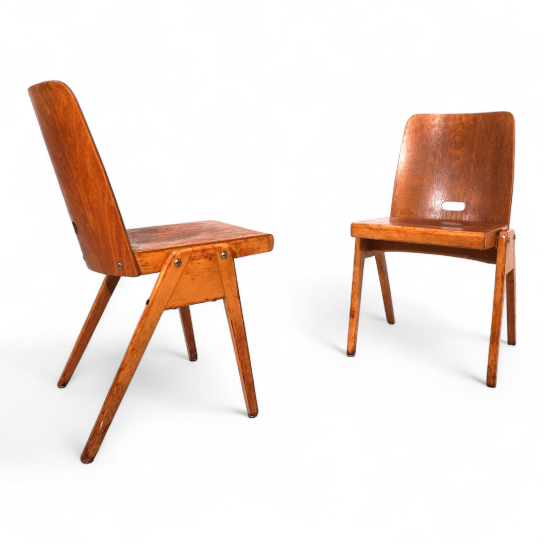 2er Set stapelbare Esszimmerstühle aus Schichtholz, 1960